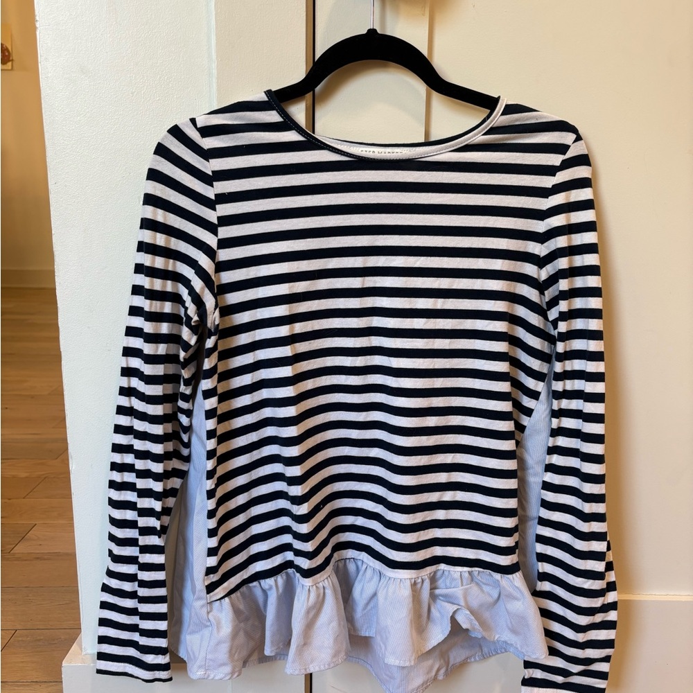 Navy Striped Long Sleeve Women's Top